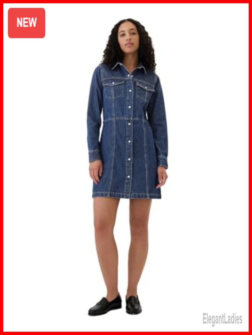A-Line Denim Mini Dress Western Snap Front Cotton Casual